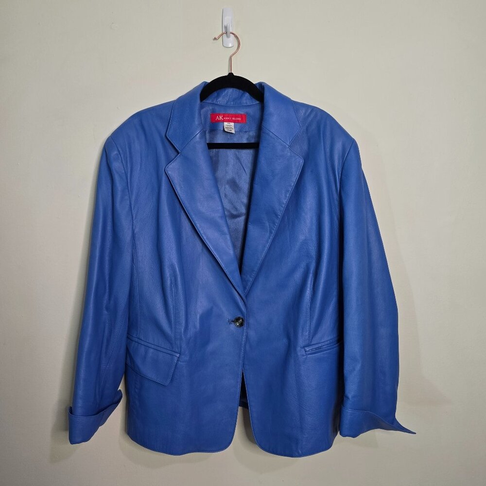 Anne Klein - Women's Plus Size 22W - Blue 100% Leather - Blazer - Business